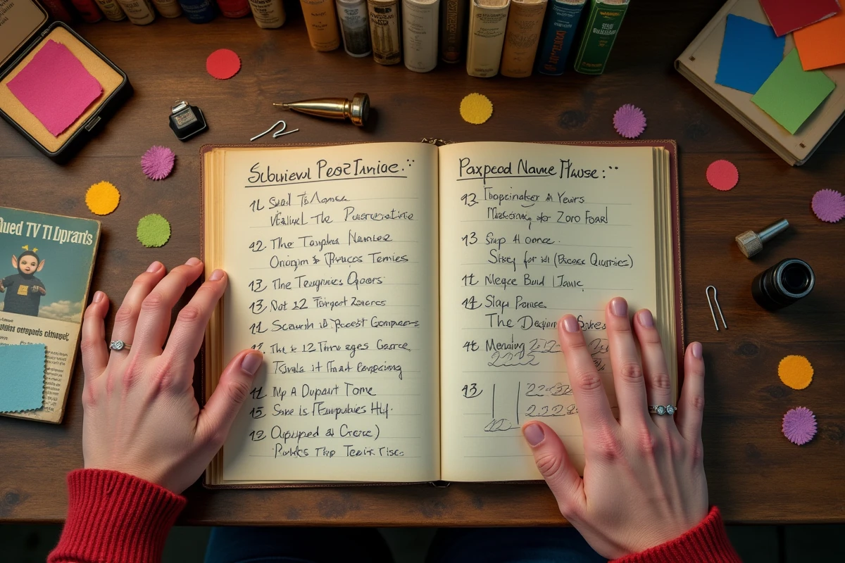 Carnet ancien avec notes et tissus colorés sur un bureau en bois