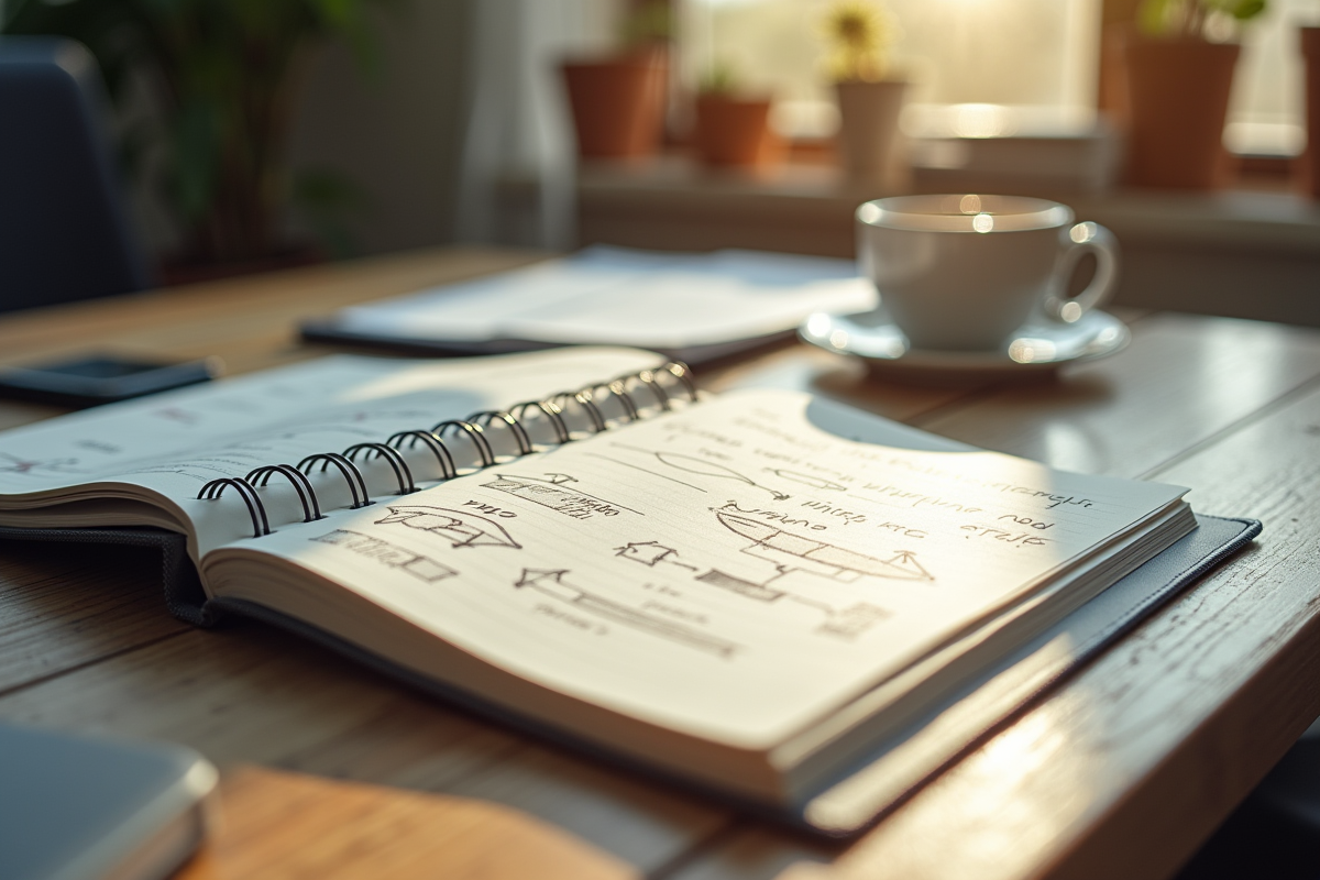 Carnet avec règles et diagrammes sur un bureau moderne