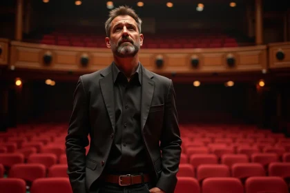 Chanteur masculin dans une salle de concert vide