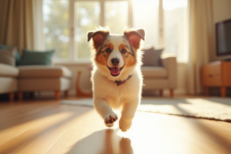 Chiot australien joueur dans un salon lumineux