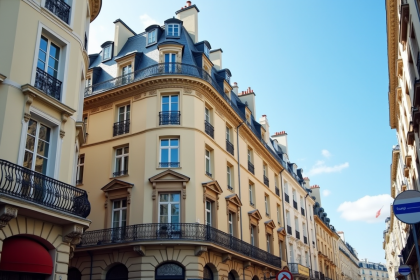 Façade d'un immeuble haussmannien parisien élégant en plein jour