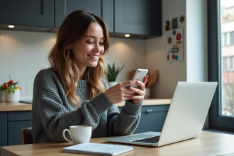 Jeune femme au travail dans une cuisine moderne