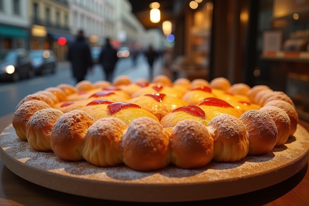 Galette des rois entière en vitrine dans une boulangerie à Toulouse