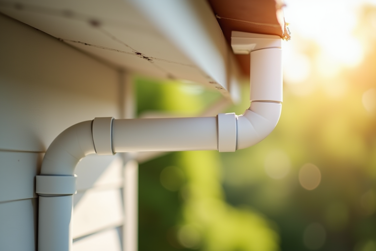 Garde-oiseau en PVC blanc sous les eaves d'une maison ensoleillee