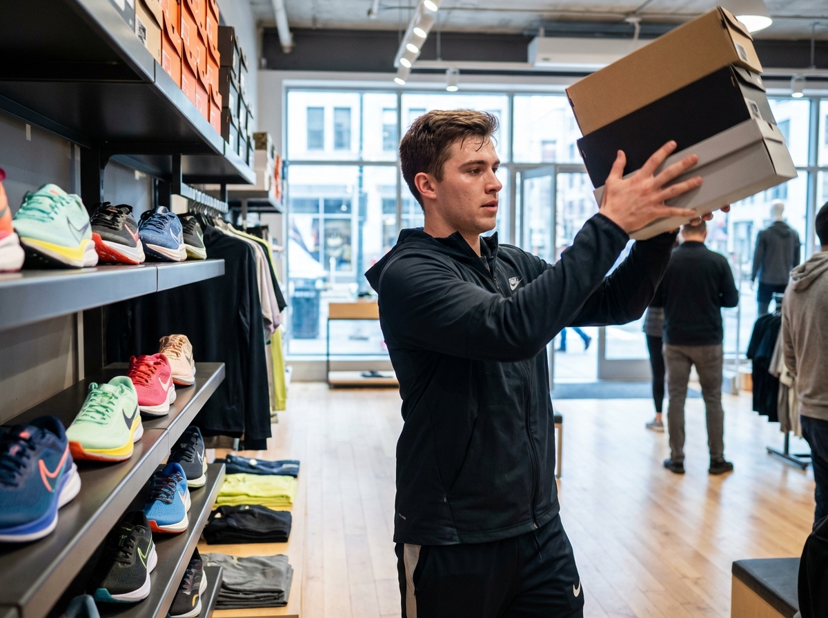 Jeune homme athlétique en magasin de sport en pleine action
