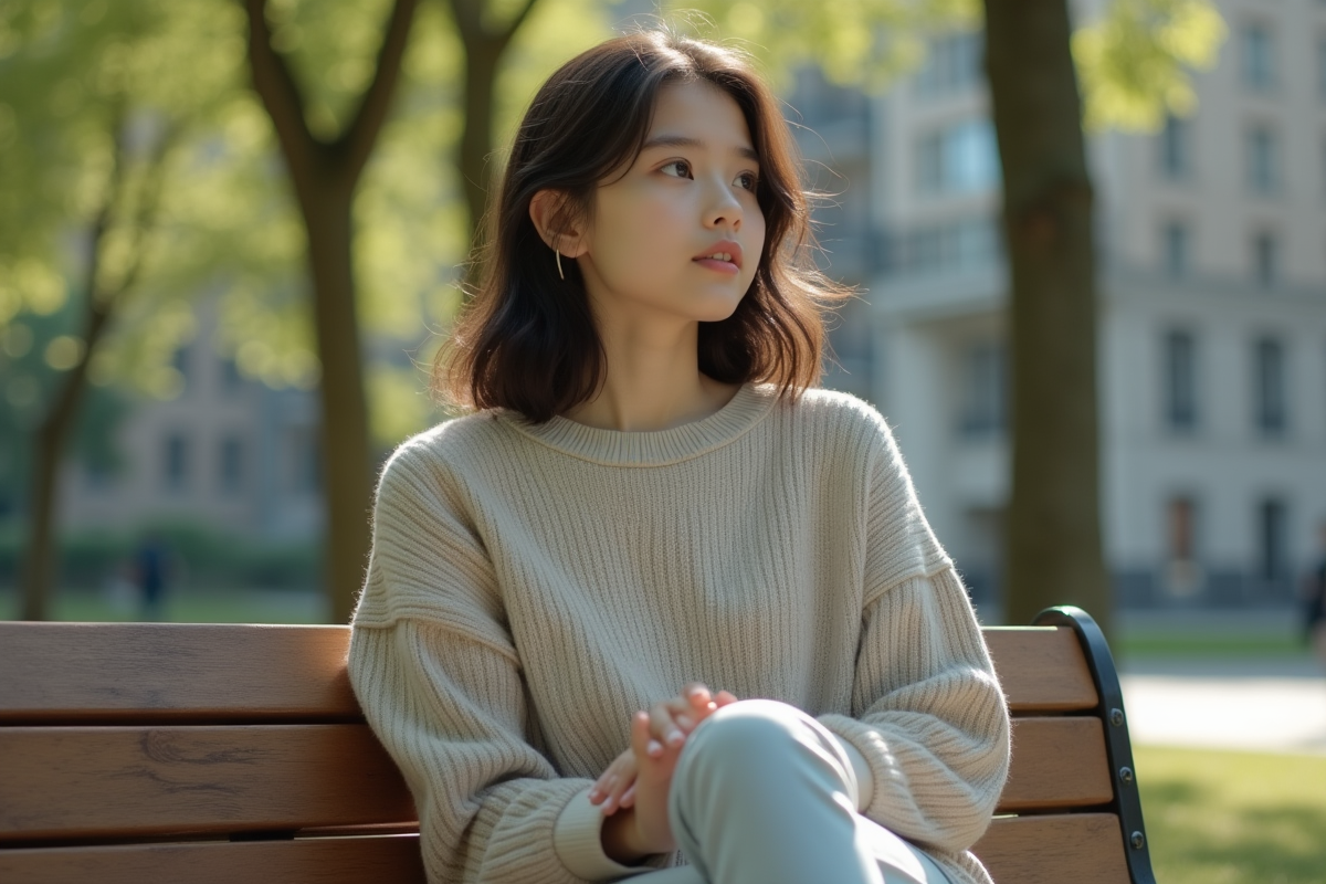 Jeune adulte androgynes assis dans un parc urbain