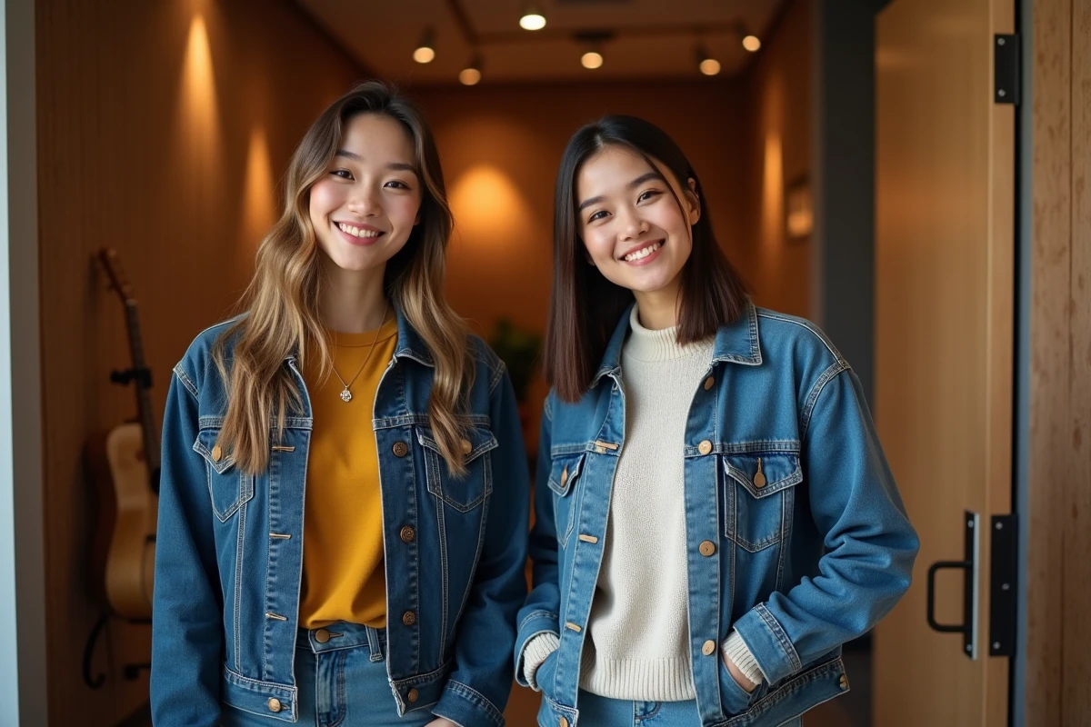 Deux jeunes chanteurs dans un studio d