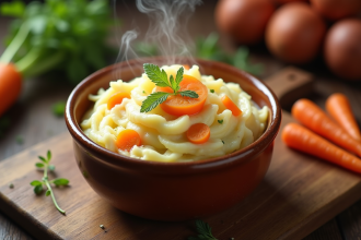 Bol en céramique avec purée de carottes et pommes de terre