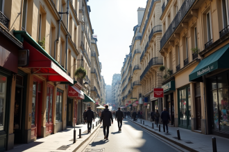 Rue parisienne dans un quartier populaire avec immeubles anciens