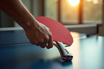 Main tenant une raquette 7star au-dessus d'une table moderne