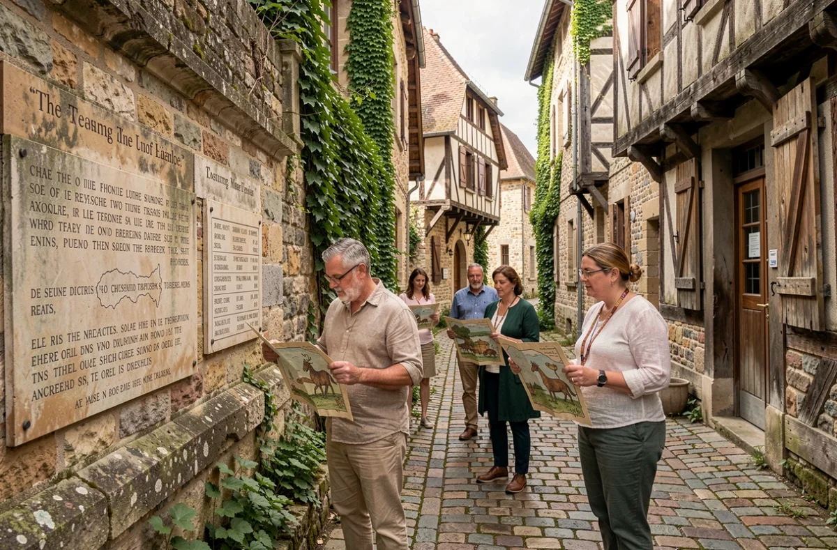 Groupe participant à l'escape game en plein air Les Secrets de Moret-sur-Loing dans les rues historiques