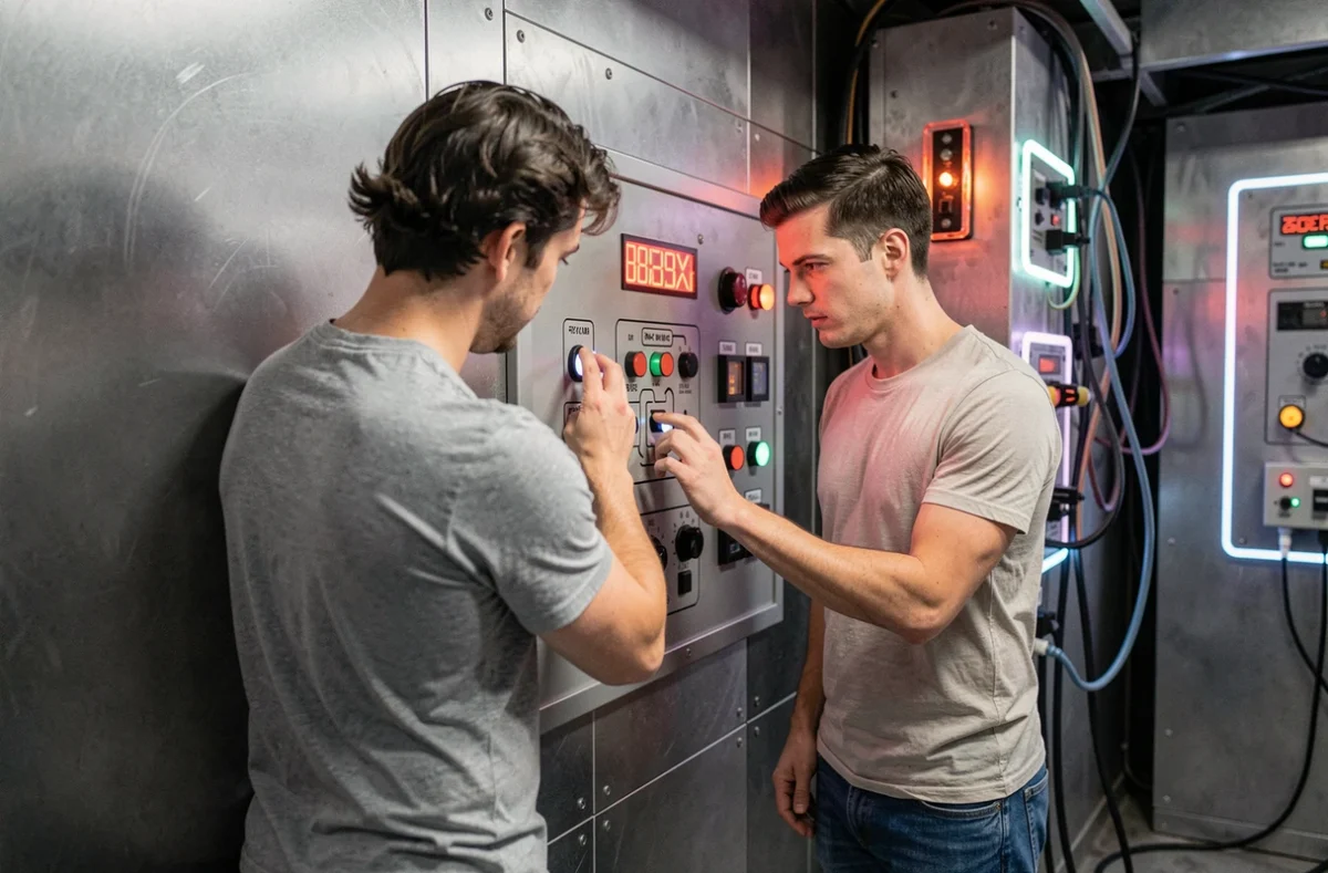 Joueurs résolvant une énigme high-tech dans la salle d'escape game SKpad à Champagne-sur-Seine