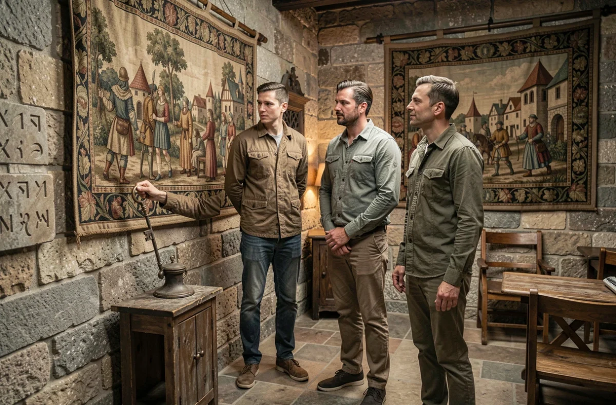 Joueurs immergés dans une salle médiévale inspirée de Provins à l'escape game Universcape