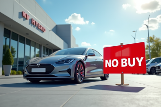 Voiture hybride avec panneau do not buy en face